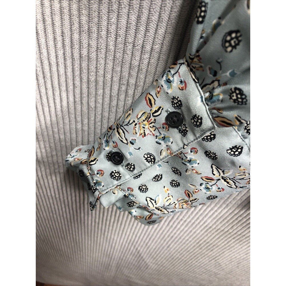 Ann Taylor Blouse Size XL Floral Mock Ruffle Neck Floral Thick Band Cuff - Picture 9 of 12
